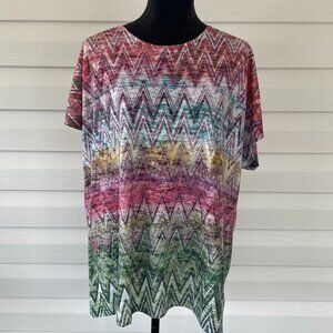 NWT CJ BANKS Rainbow Chevron Printed Burnout Plus Size Knit Tee 2X